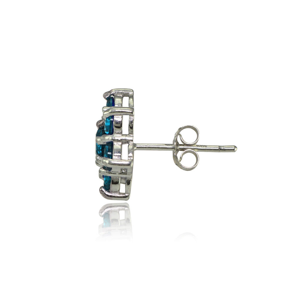 Sterling Silver London Blue Topaz Flower Stud Earrings-2