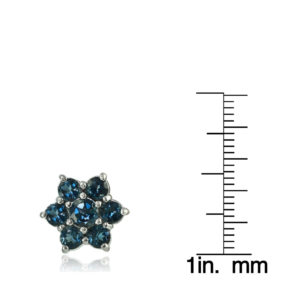 Sterling Silver London Blue Topaz Flower Stud Earrings-3