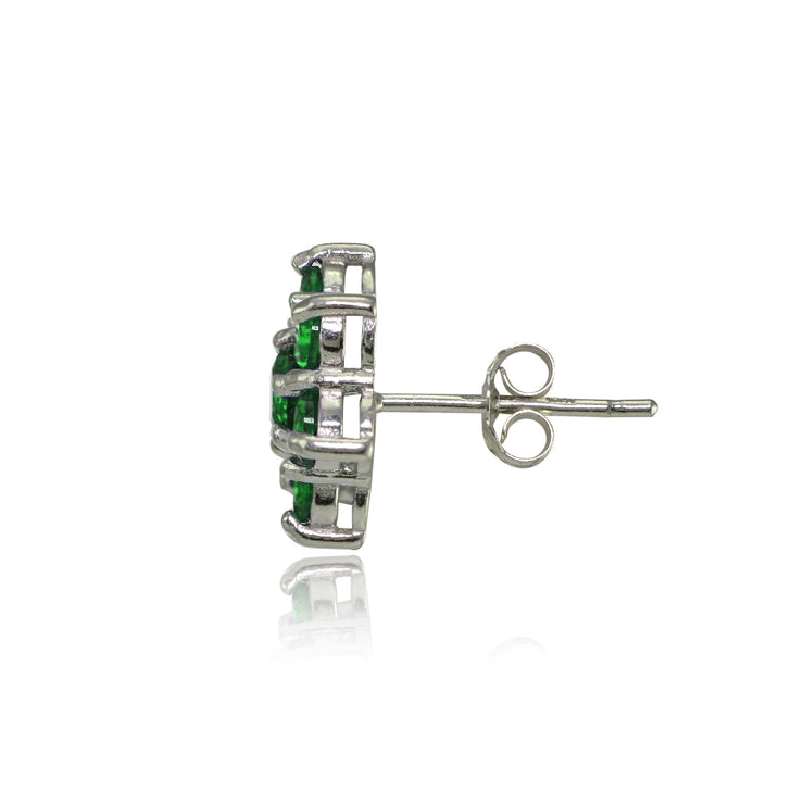 Sterling Silver Created Emerald Flower Stud Earrings