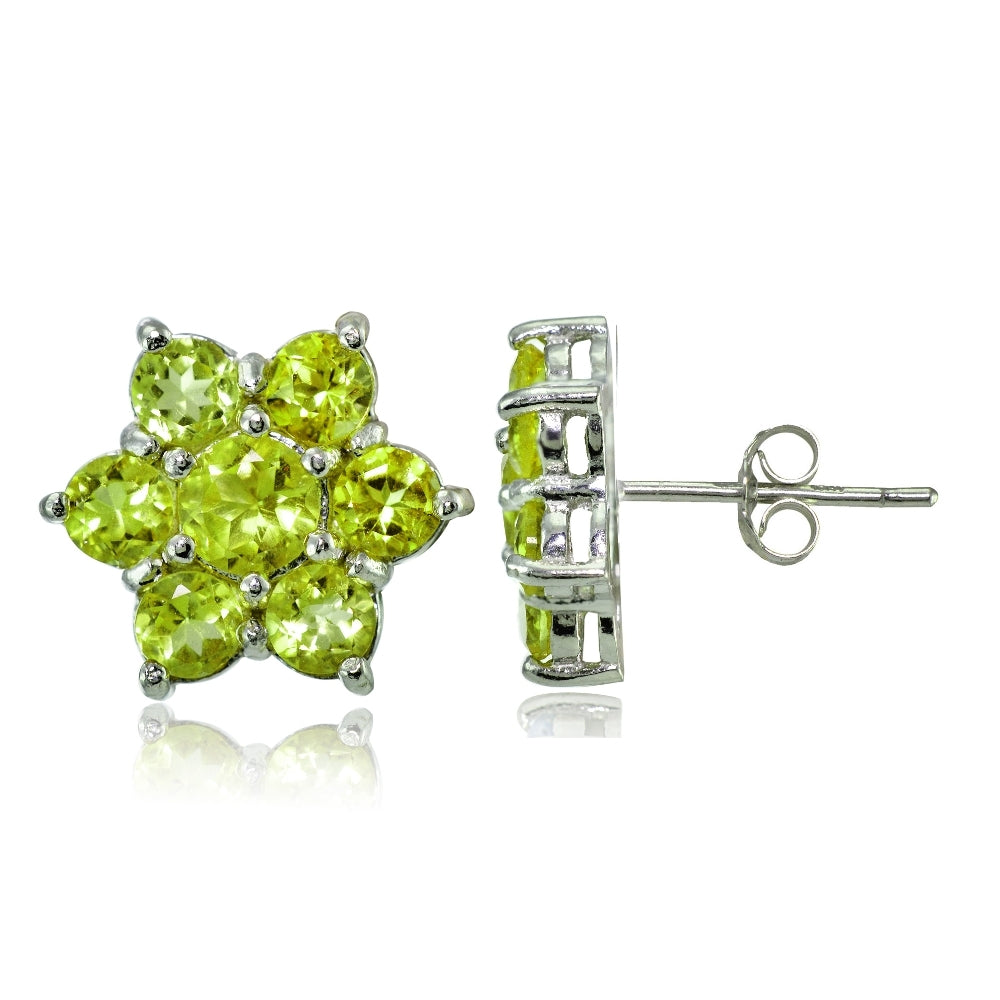 Sterling Silver Peridot Flower Stud Earrings