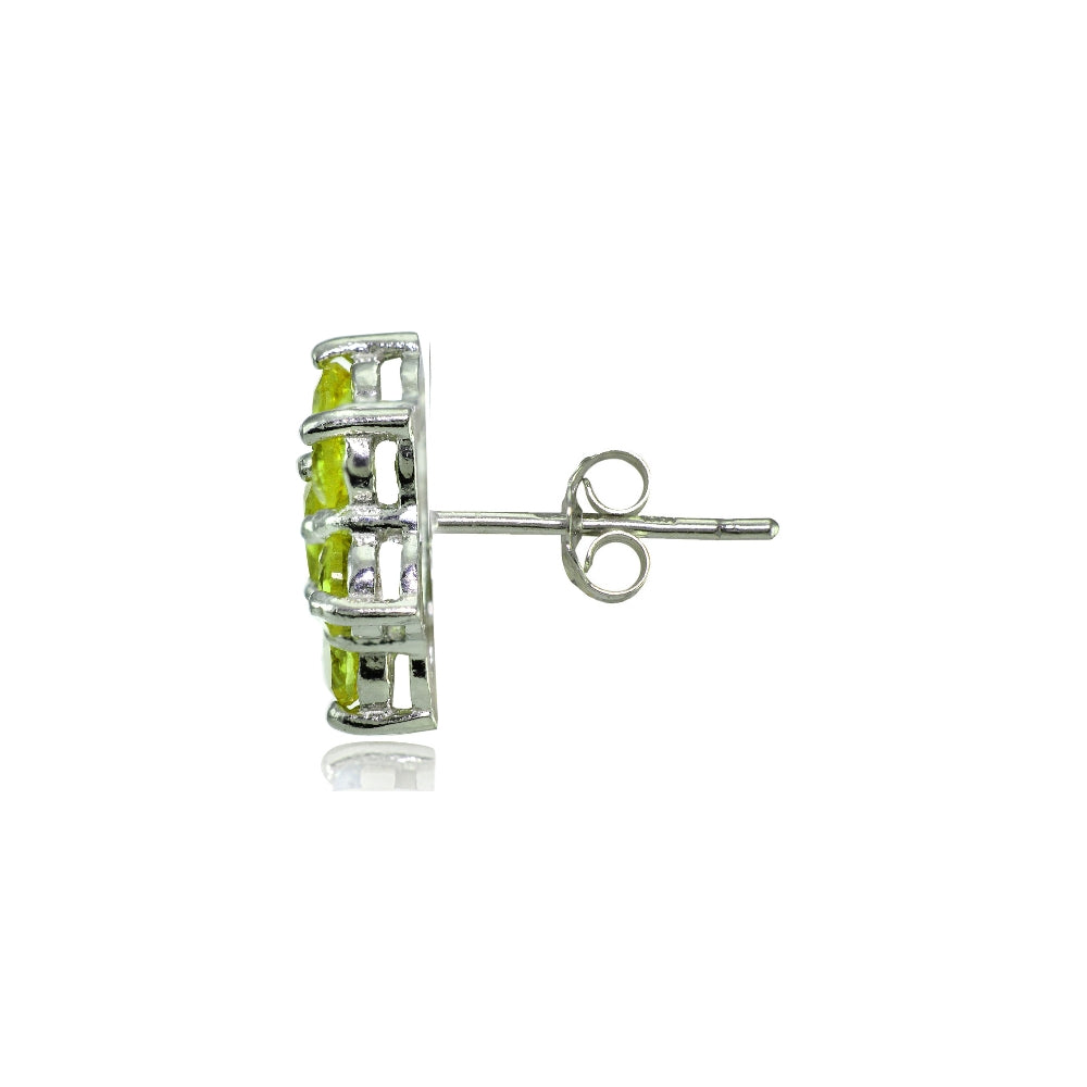Sterling Silver Peridot Flower Stud Earrings-2