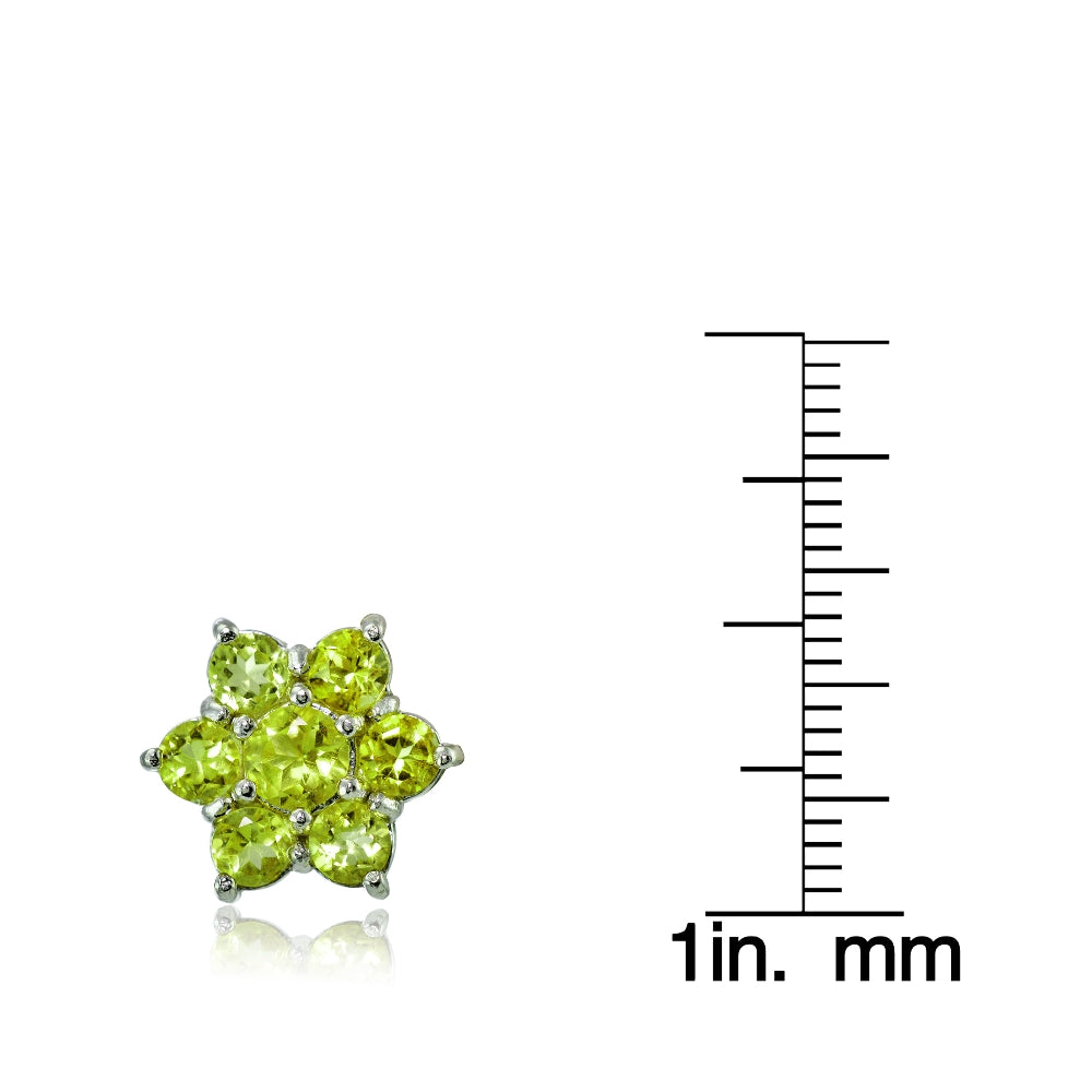 Sterling Silver Peridot Flower Stud Earrings-3