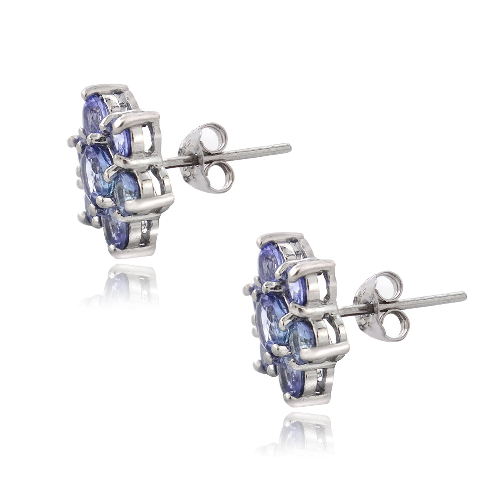 Sterling Silver 2ct TGW Tanzanite Flower Stud Earrings-2