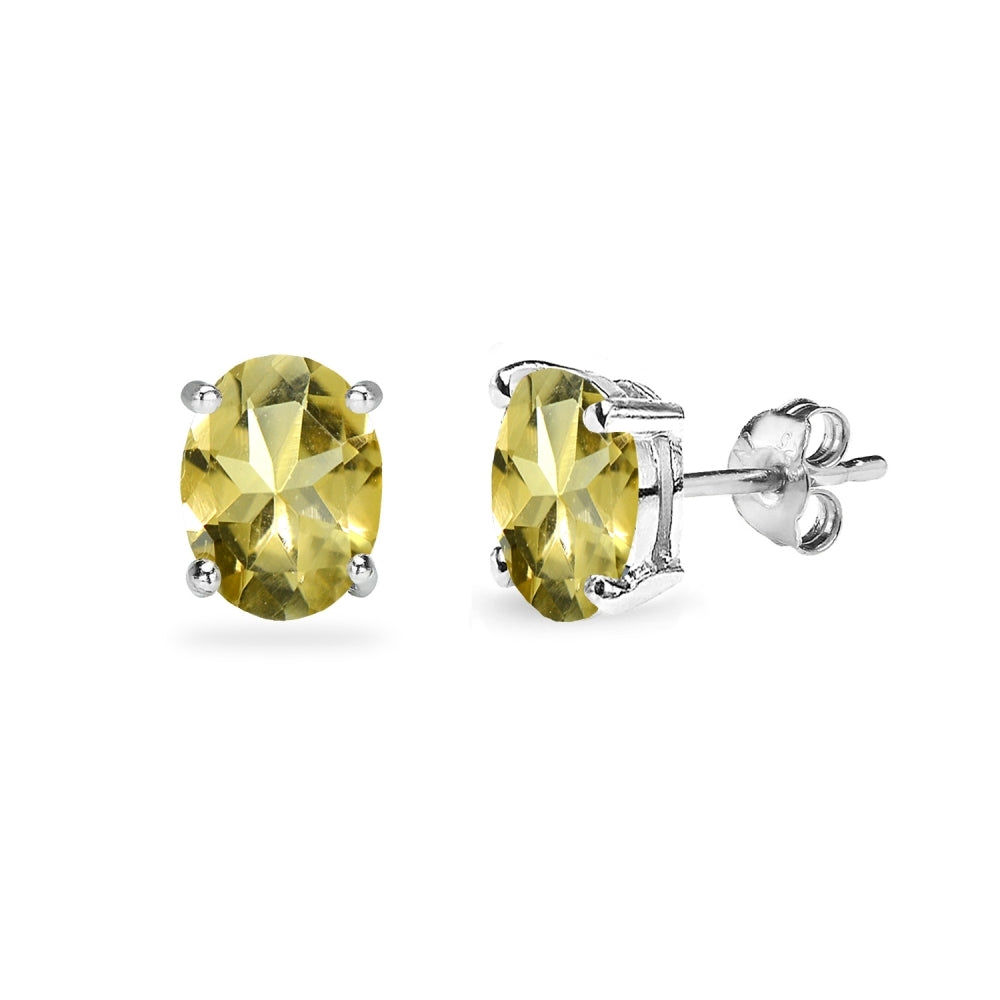 Sterling Silver Citrine 7x5mm Oval-Cut Solitaire Stud Earrings