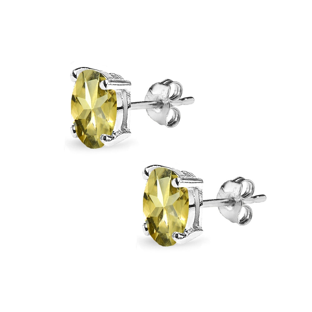Sterling Silver Citrine 7x5mm Oval-Cut Solitaire Stud Earrings-2