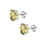 Sterling Silver Citrine 7x5mm Oval-Cut Solitaire Stud Earrings