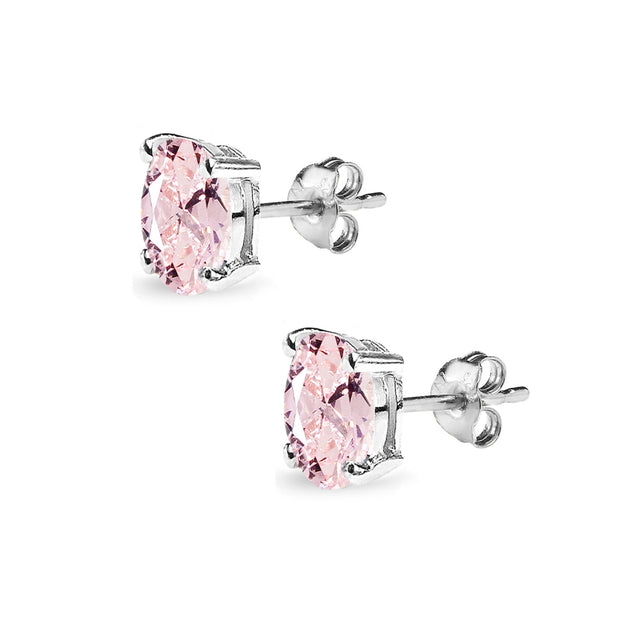 Sterling Silver Created Morganite 7x5mm Oval Solitaire Dainty Stud Earrings