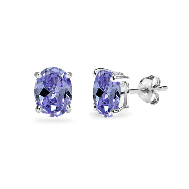 Sterling Silver Created Tanzanite 7x5mm Oval Solitaire Dainty Stud Earrings