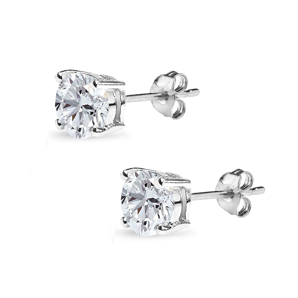 Sterling Silver Created White Sapphire 7mm Round-Cut Solitaire Stud Earrings-2