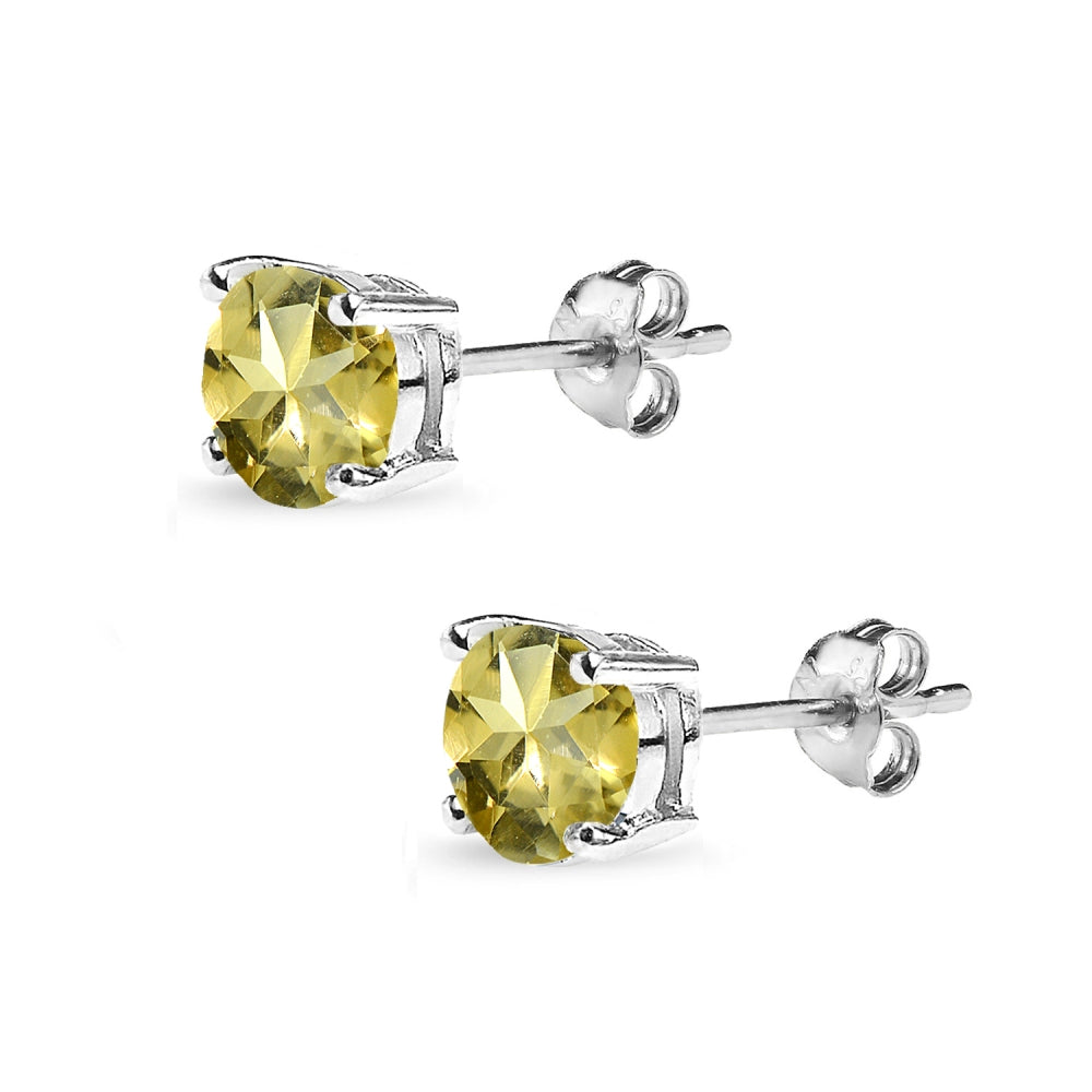 Sterling Silver Citrine 7mm Round-Cut Solitaire Stud Earrings-2