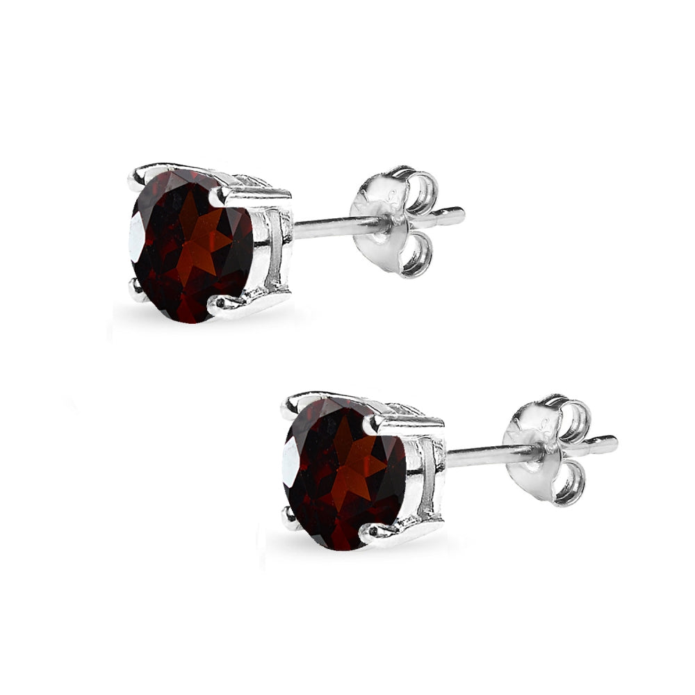 Sterling Silver Garnet 7mm Round-Cut Solitaire Stud Earrings-2