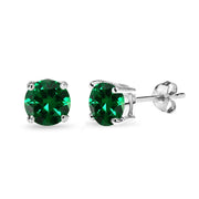 Sterling Silver Created Emerald 7mm Round-Cut Solitaire Stud Earrings