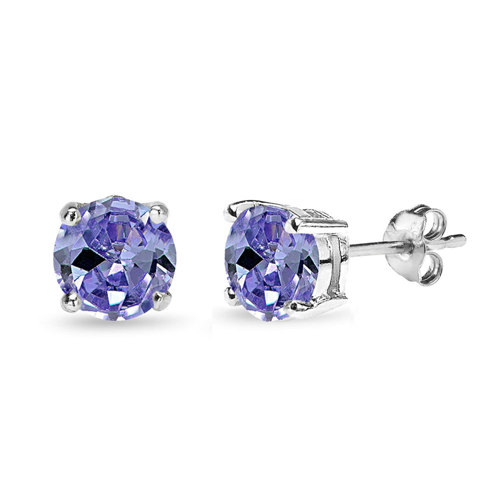Sterling Silver Created Tanzanite 7mm Round Solitaire Dainty Stud Earrings