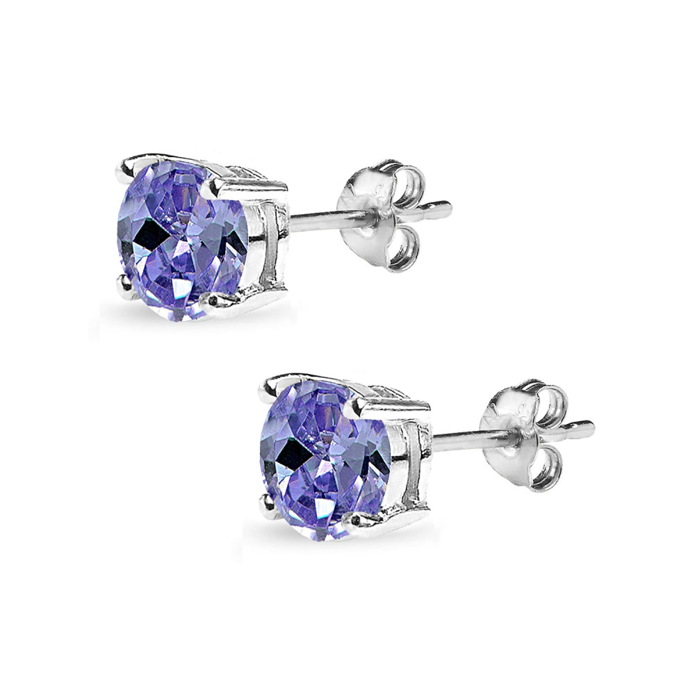 Sterling Silver Created Tanzanite 7mm Round Solitaire Dainty Stud Earrings-2