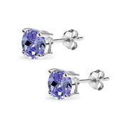 Sterling Silver Created Tanzanite 7mm Round Solitaire Dainty Stud Earrings
