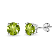 Sterling Silver Peridot 7mm Round-Cut Solitaire Stud Earrings