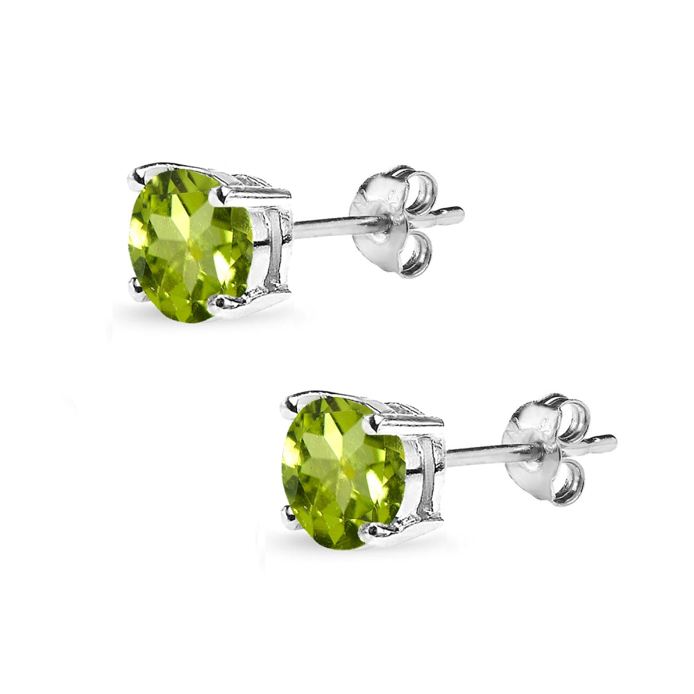 Sterling Silver Peridot 7mm Round-Cut Solitaire Stud Earrings-2