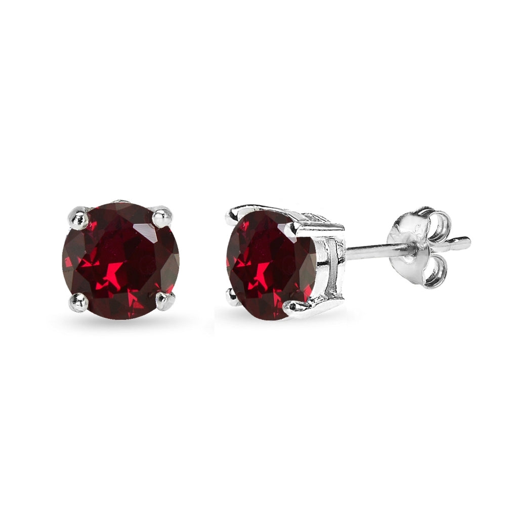 Sterling Silver Created Ruby 7mm Round-Cut Solitaire Stud Earrings