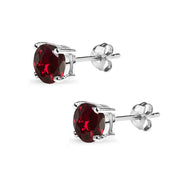Sterling Silver Created Ruby 7mm Round-Cut Solitaire Stud Earrings