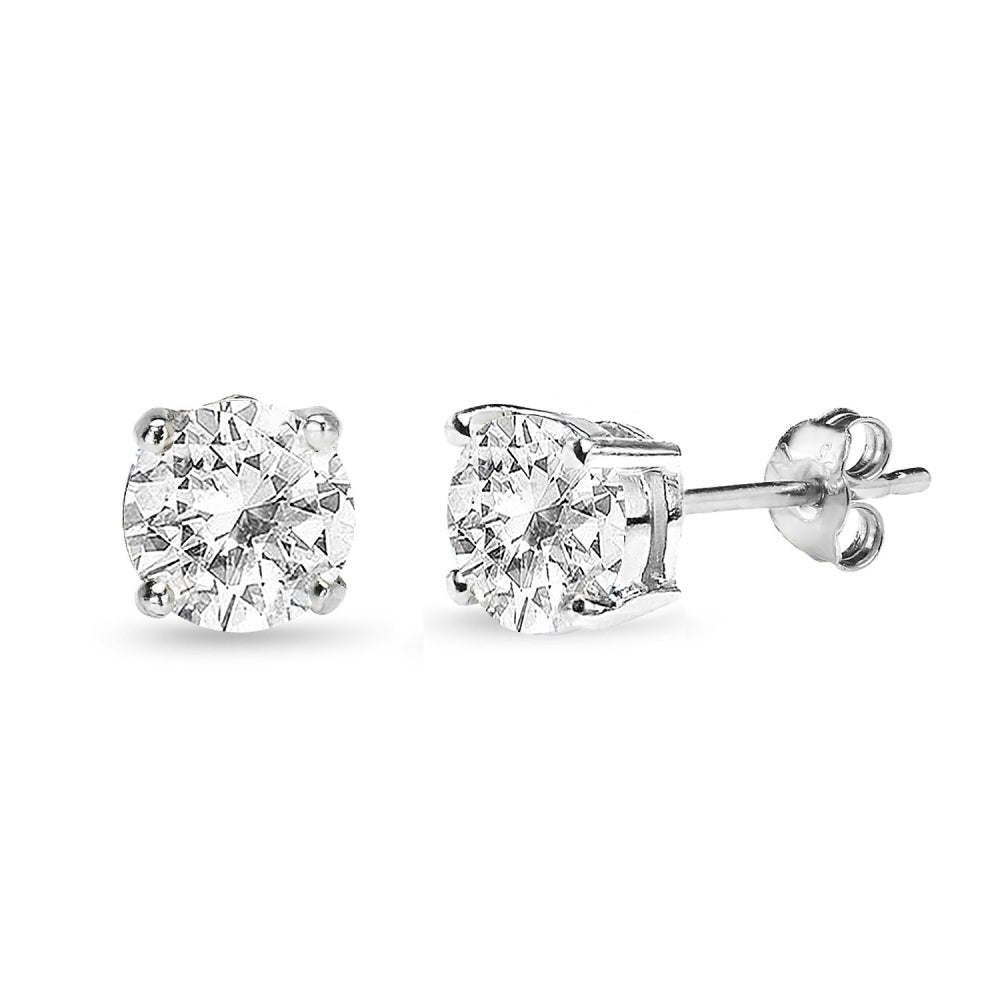 Sterling Silver White Topaz 7mm Round-Cut Solitaire Stud Earrings