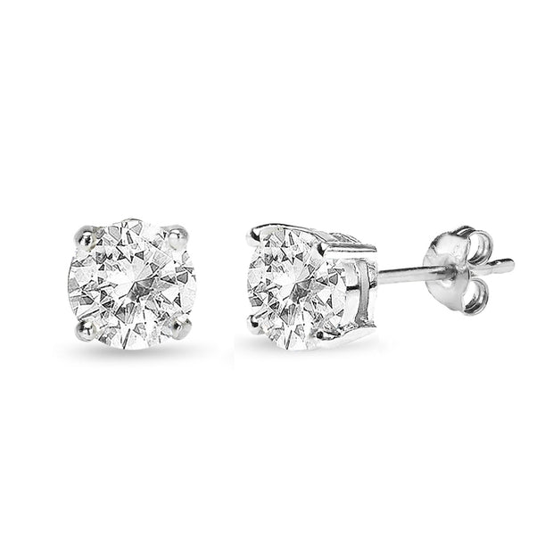 Sterling Silver White Topaz 7mm Round-Cut Solitaire Stud Earrings