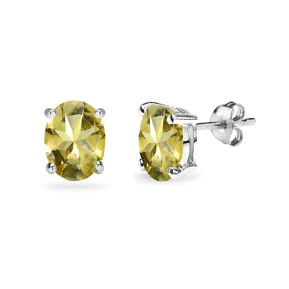 Sterling Silver Citrine 8x6mm Oval-Cut Solitaire Stud Earrings