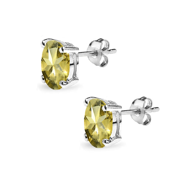 Sterling Silver Citrine 8x6mm Oval-Cut Solitaire Stud Earrings