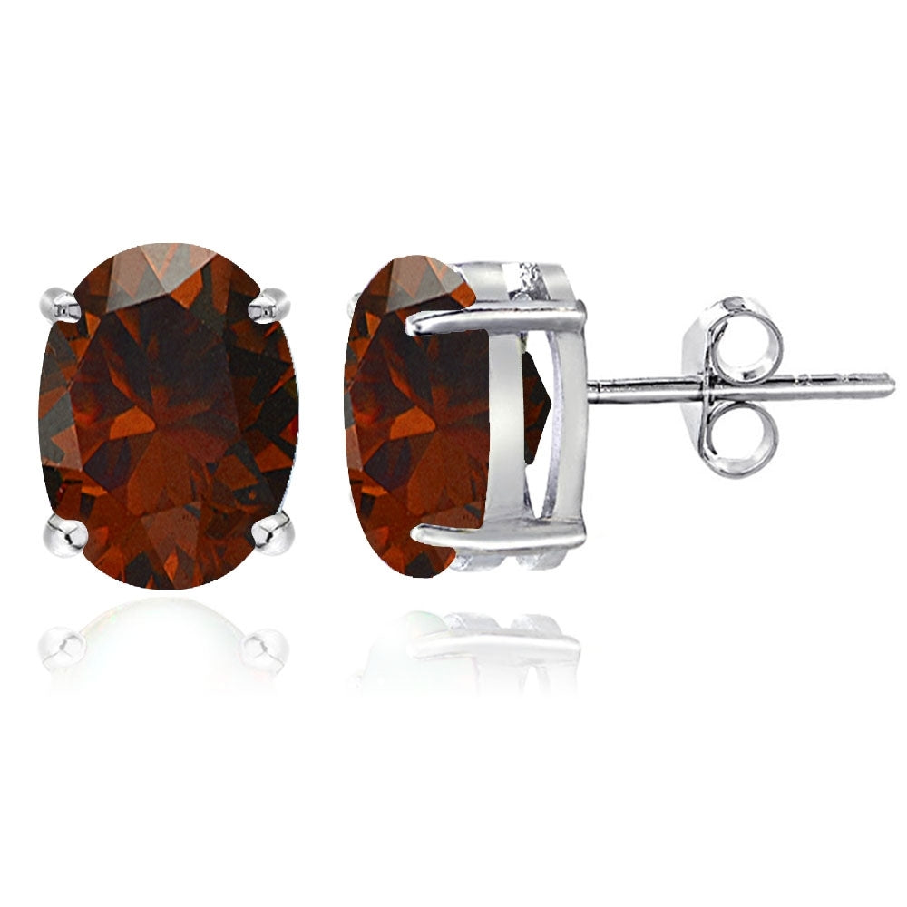 Sterling Silver Garnet 8x6mm Oval Stud Earrings