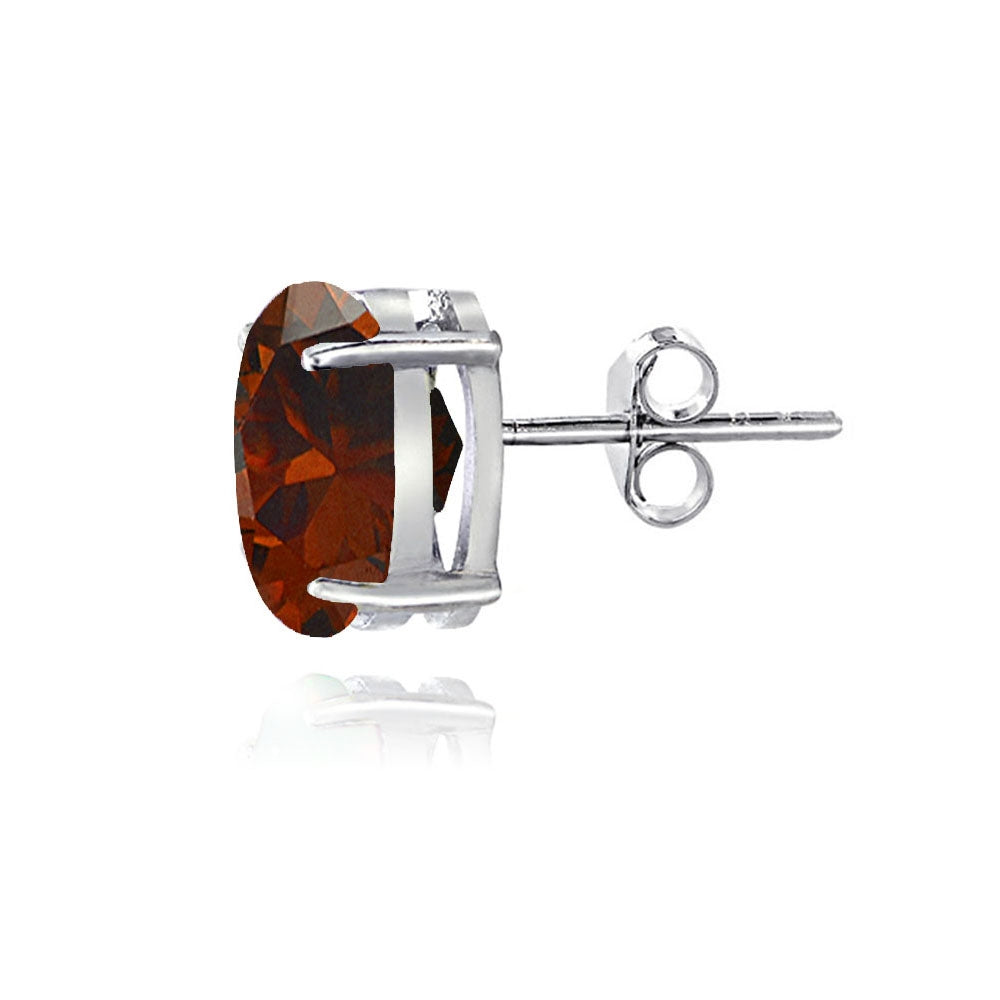 Sterling Silver Garnet 8x6mm Oval Stud Earrings-2