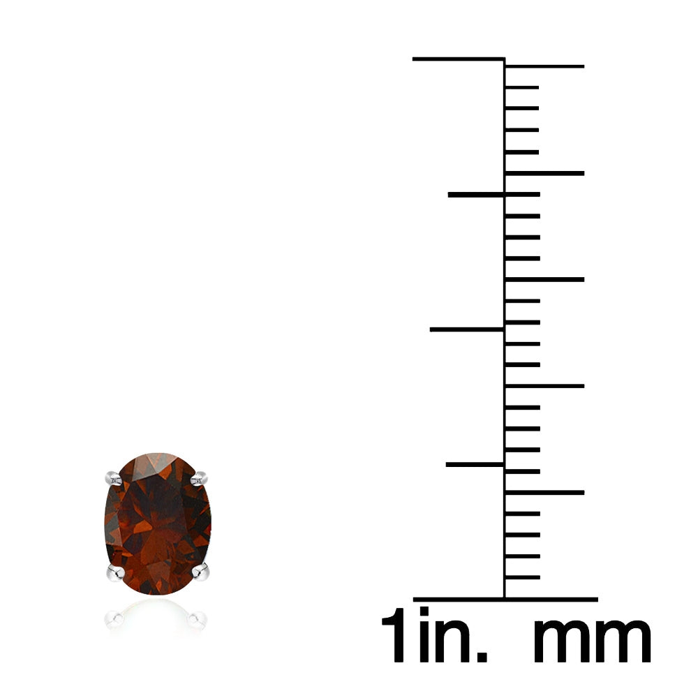 Sterling Silver Garnet 8x6mm Oval Stud Earrings-3
