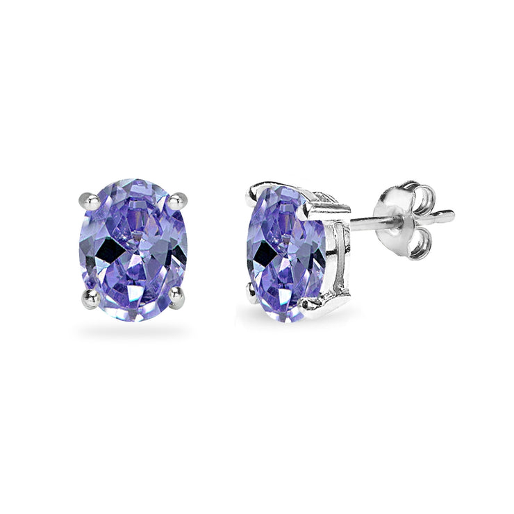 Sterling Silver Created Tanzanite 8x6mm Oval Solitaire Dainty Stud Earrings