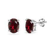 Sterling Silver Created Ruby 8x6mm Oval-Cut Solitaire Stud Earrings