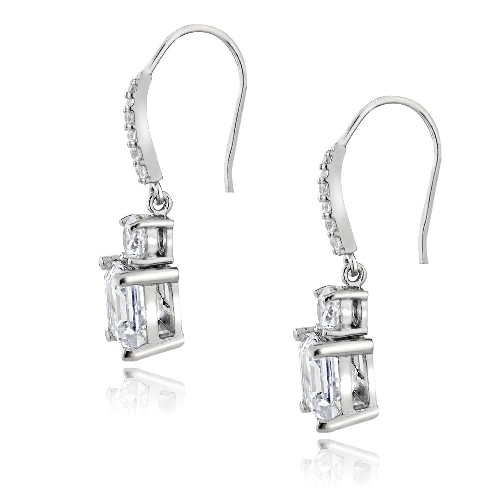 Sterling Silver Asscher-Cut Cubic Zirconia Dangle  Earrings-2
