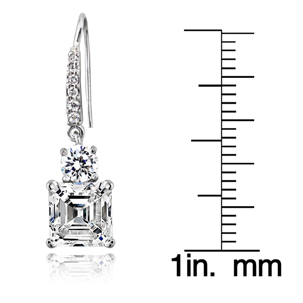 Sterling Silver Asscher-Cut Cubic Zirconia Dangle  Earrings-3
