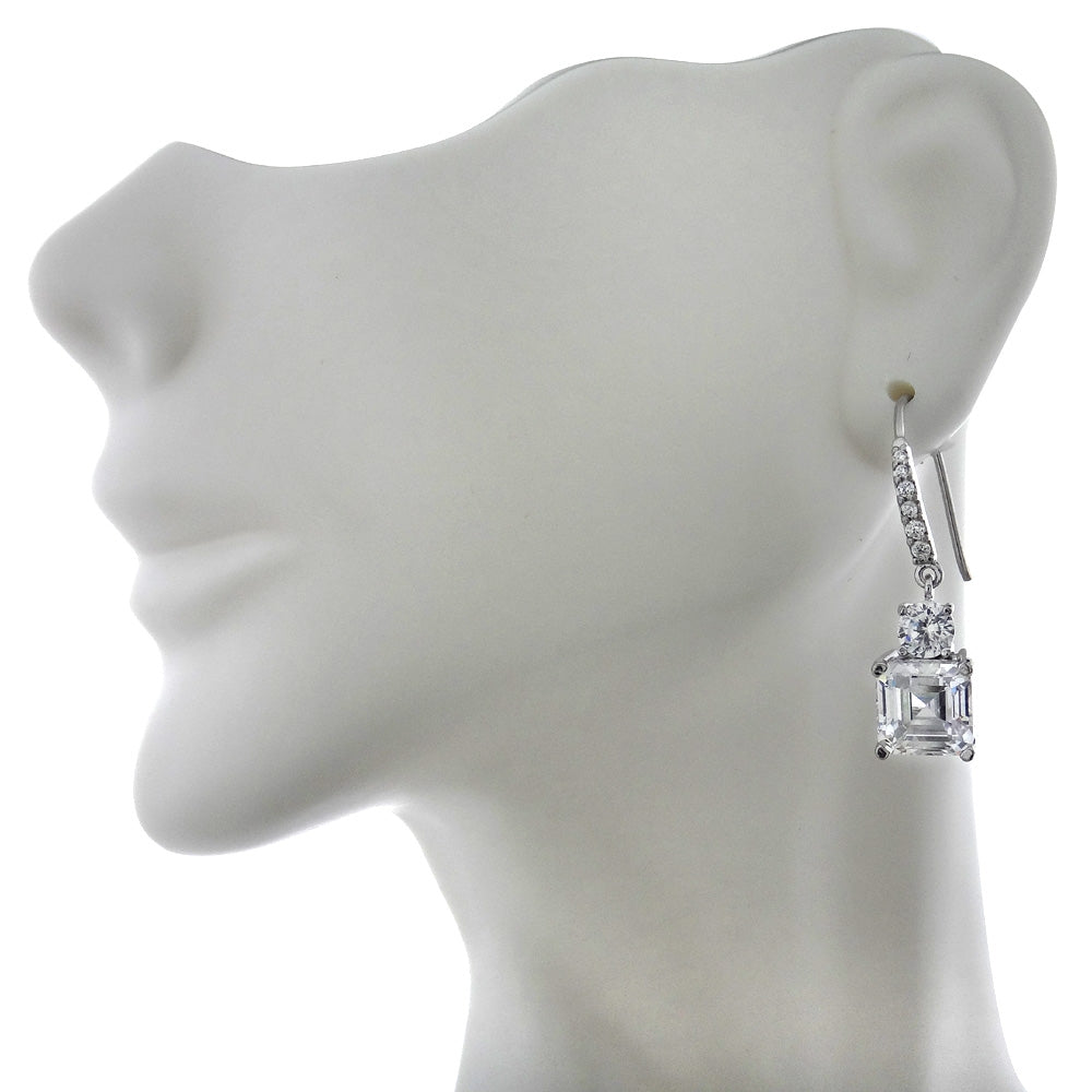 Sterling Silver Asscher-Cut Cubic Zirconia Dangle  Earrings-4