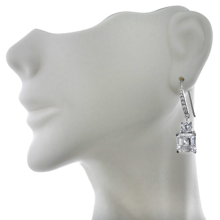Sterling Silver Asscher-Cut Cubic Zirconia Dangle  Earrings