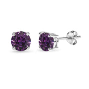 Sterling Silver 6mm Purple Round Solitaire Stud Earrings Made with Swarovski Crystals
