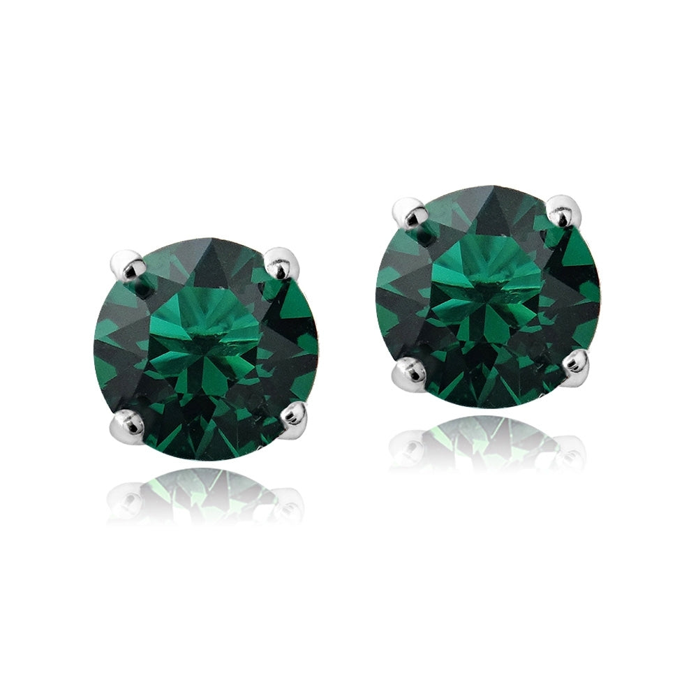 Sterling Silver 6mm Green Round Solitaire Stud Earrings Made with Swarovski Crystals