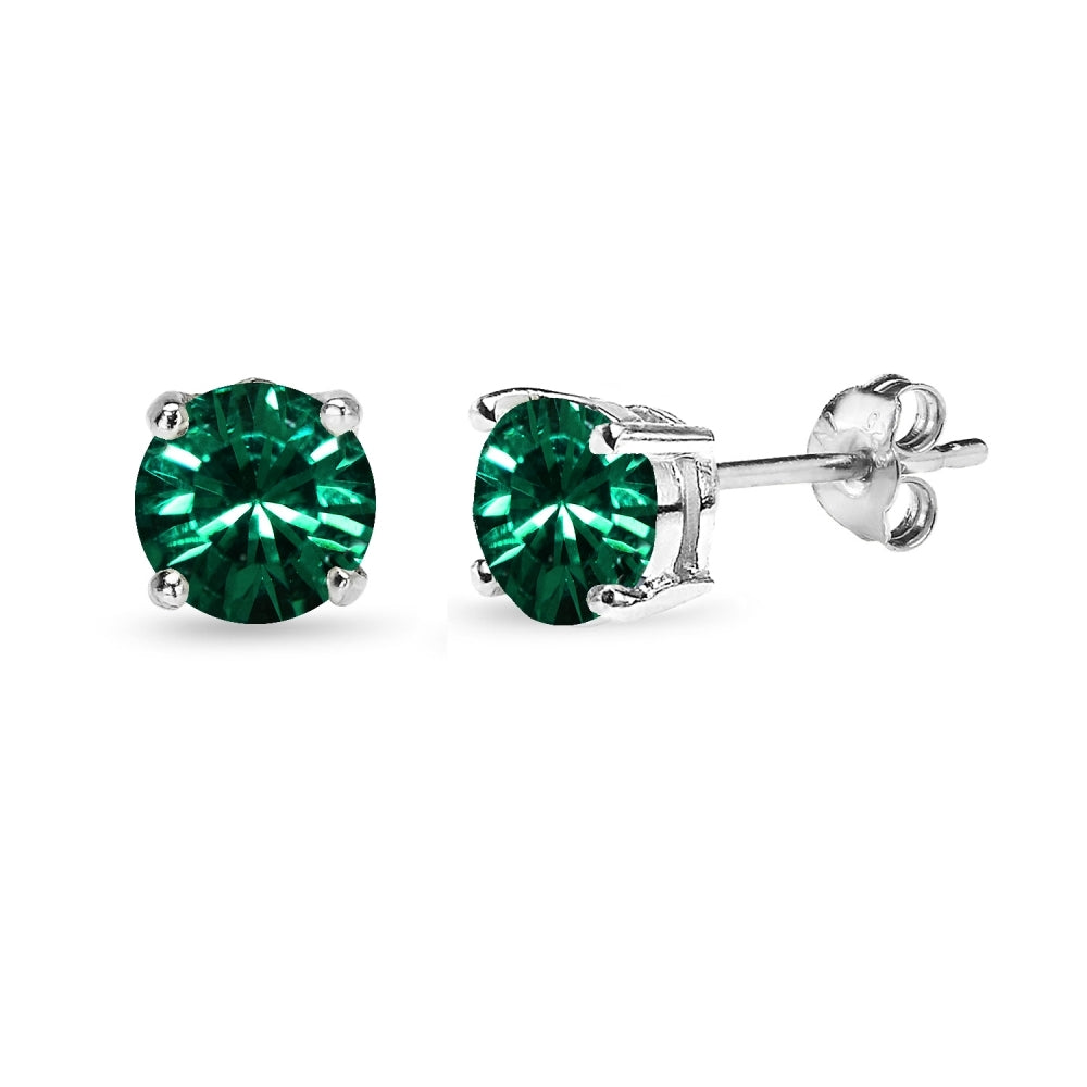 Sterling Silver 6mm Green Round Solitaire Stud Earrings Made with Swarovski Crystals-2
