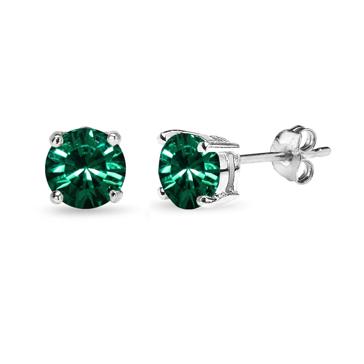 Sterling Silver 6mm Green Round Solitaire Stud Earrings Made with Swarovski Crystals