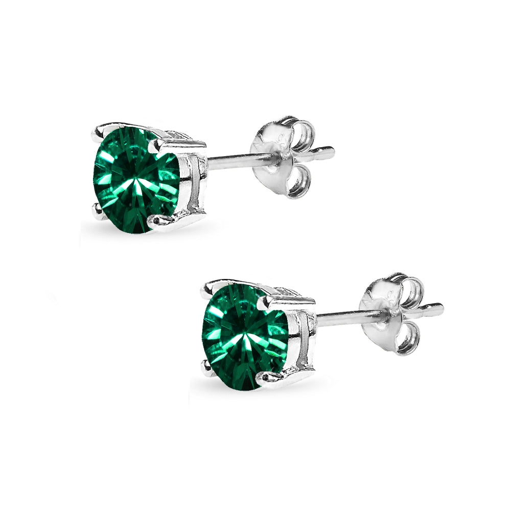 Sterling Silver 6mm Green Round Solitaire Stud Earrings Made with Swarovski Crystals-3