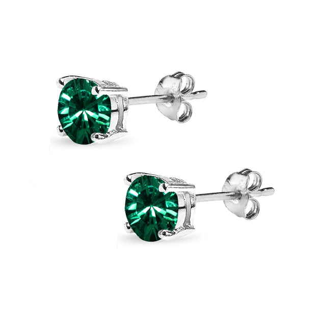 Sterling Silver 6mm Green Round Solitaire Stud Earrings Made with Swarovski Crystals