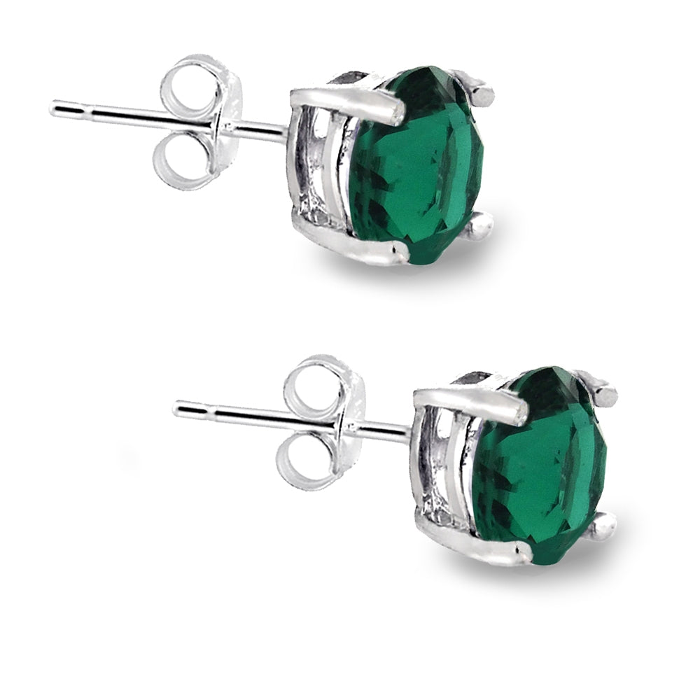 Sterling Silver 6mm Green Round Solitaire Stud Earrings Made with Swarovski Crystals-4