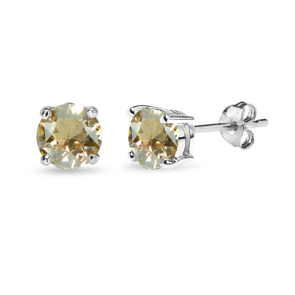 Sterling Silver 6mm Golden Shadow Round Solitaire Stud Earrings Made with Swarovski Crystals