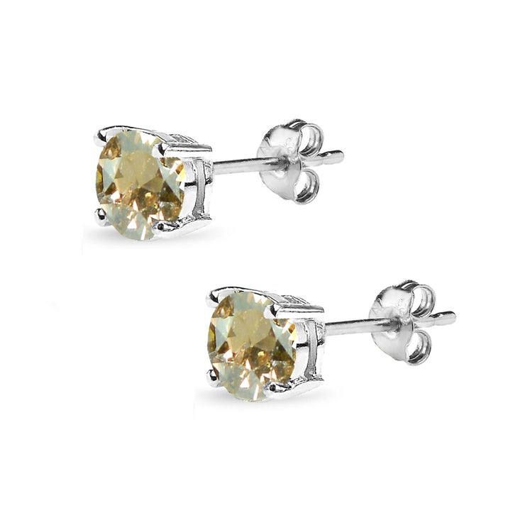 Sterling Silver 6mm Golden Shadow Round Solitaire Stud Earrings Made with Swarovski Crystals