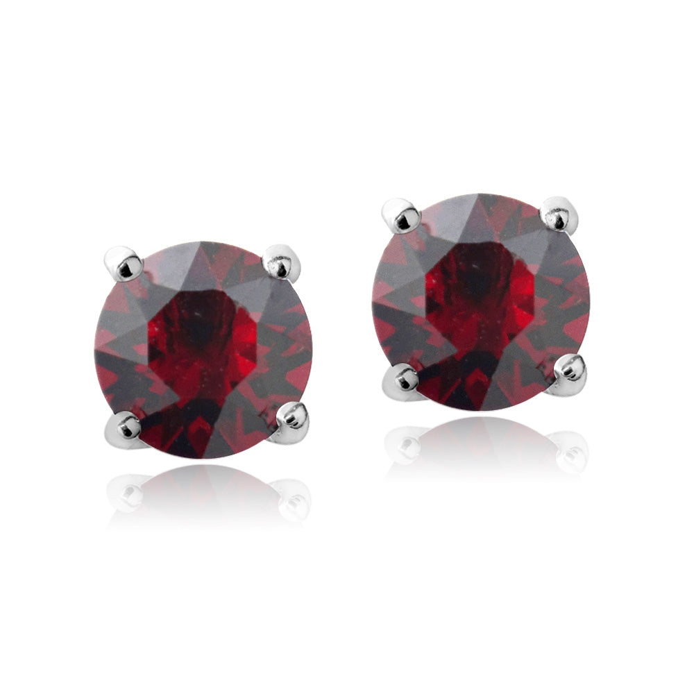 Sterling Silver 6mm Dark Red Round Solitaire Stud Earrings Made with Swarovski Crystals-4