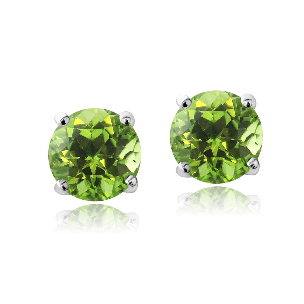 Sterling Silver 6mm Light Green Round Solitaire Stud Earrings Made with Swarovski Crystals