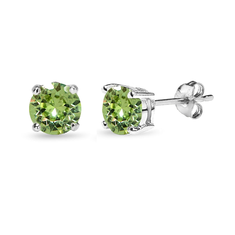 Sterling Silver 6mm Light Green Round Solitaire Stud Earrings Made with Swarovski Crystals-2