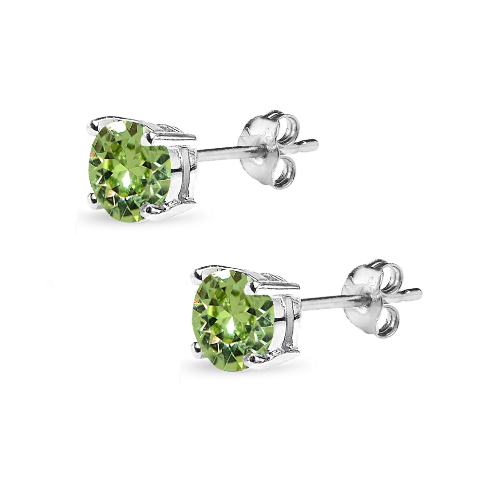 Sterling Silver 6mm Light Green Round Solitaire Stud Earrings Made with Swarovski Crystals-3