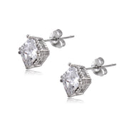 Sterling Silver 2.ct CZ Diamond-Shape Stud Earrings
